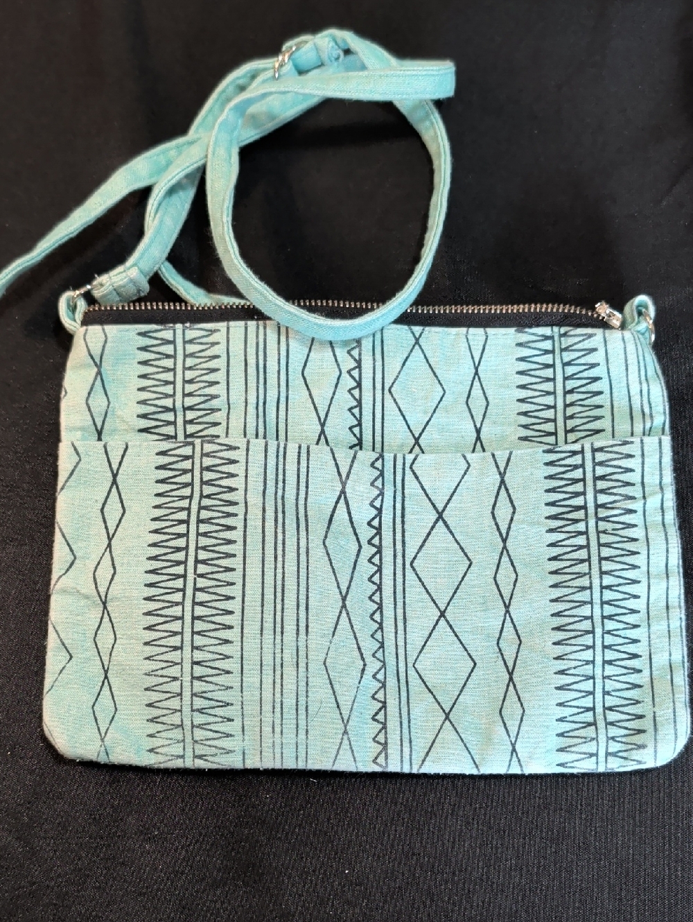 Turquoise Geometric Print Crossbody Bag